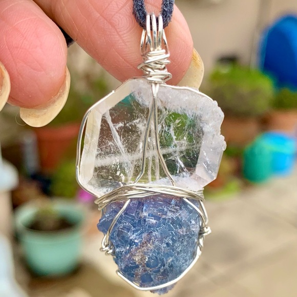 Faden Quartz & Blue Fluorite Drusy Necklace - Picture 2 of 16